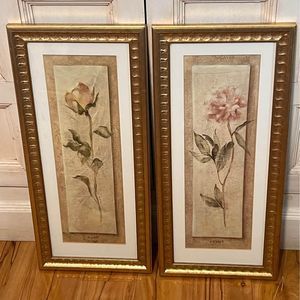 Cheri Blum’s Elegance: Peony & Rose Floral Wall Art Set - 22.5”x10” Framed